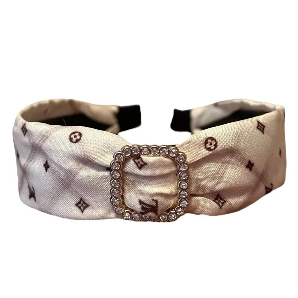 💎2/$30💎 Designer Inspired Upcycled Cream Gold Crystal Buckle Headband